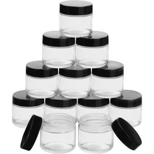 Petit Pot En Verre Avec Couvercle En Plastique Noir À Visser (Lot De 12) 60 Ml-Petit Pot Verre Vide Pour Cosmétiques,Voyage,Crèmes,Lotions,Onguents,Maquillage Et Huiles Essentielles - Neuf