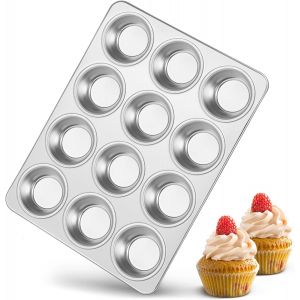 Moule &Agrave; Muffins En Acier Inoxydable Pour 12 Muffins,3 Cm De Profondeur,Pour Cupcakes,Brownies,G&acirc;teaux,Pudding,Rev&ecirc;tement Non Toxique,Passe Au Lave-Vaisselle - Neuf