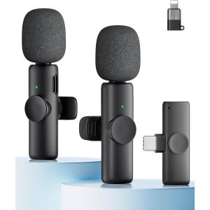 KALANKA-Micro Cravate sans Fil pour lPhone, lPad et Android, Lot de 2 Mini Microphone sans Fil avec R&eacute;duction de Bruit, Plug & Play, Id&eacute;al pour Vid&eacute;o, Interview, Podcast, Youtube, TikTok, Vlog - Neuf