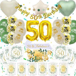 Ayuhr-Décoration Anniversaire Fill Garcon Femme Homme, Happy Birthday Serviettes + Lanterne Decoration Table + Confettis + Ballon Vert Or, Kit Fete Cadeau Fill Garcon Feme Home (Deco Table Anniversai - Neuf