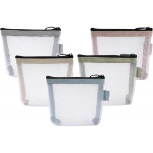 MAA-Mini Trousses de Toilette en Maille éclair en Nylon, 5PCS Petite Pochette de Rangement pour Voyage, Cosmétiques Bureau, Porte-Monnaie Organisateur pour Monnaie Cartes Clé Câble écouteurs - Neuf