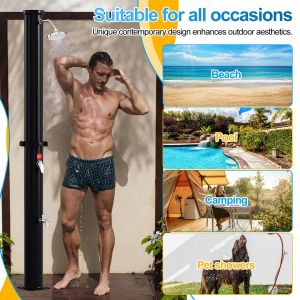 Douche de jardin solaire de luxe avec pomme de douche &agrave; main 20L (Sans couvercle de protection, avec &eacute;l&eacute;ment au sol) - Neuf