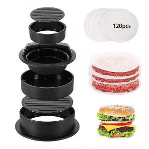 3 En 1 Burger Press Patty Stuffed Burger Maker Avec 120pcs Burger Paper Antistick Sliders Beef Burger Press - Noir - Neuf