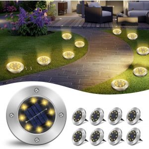 Lampes Solaires Exterieures Jardin,8 Pi&egrave;ces8 Led Jardin Exterieur Solaire Etanche Ip65 Lumiere Solaire, Blanc Chaud 3000 K Pour Jardin,Pelouse, Trottoir, Patio, All&eacute;e - Neuf
