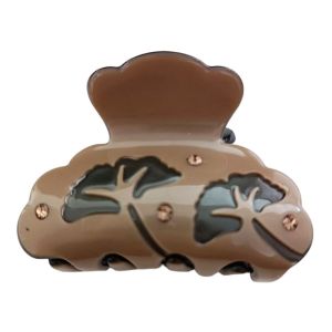 Promotion ! Pince Crabe Créateur 'arégonde' Taupe (Strass, Ginkgo) - 50x35 Mm - Neuf