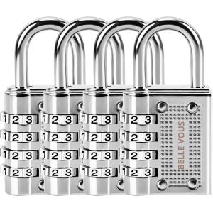 Kalanka-Belle Vous (Lot De 4) Cadenas Code 4 Chiffres Argent - 4,1 X 1,4 X 8 Cm - Cadenas Exterieur/Interieur De Sécurité Résistant Et Imperméable Cadenas Casier De Gym Et D'ecole, Clôture Et Portail - Neuf