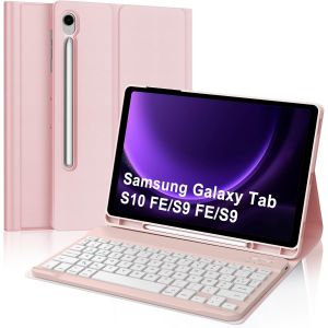 Coque Clavier Pour Samsung Galaxy Tab S10 Fe/S9 Fe 10.9""/S9 11"", Étui Keyboard Azerty Bluetooth Détachable Pour Samsung Tab S10 Fe/S9 Fe 10.9""/S9 11"" Avec Porte Crayon, Rose Clair[Z773] - Neuf