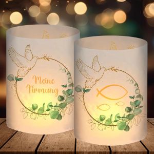 Lot de 12 photophores - D&eacute;coration de table - Vert eucalyptus - Pour confirmation - Cadeau d'invit&eacute;s - Pour bougies chauffe-plat ou bougies - Neuf