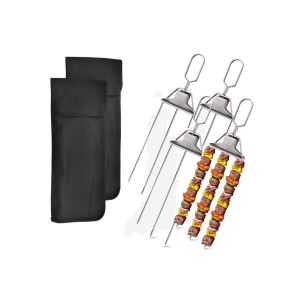 Ensemble de 4 brochettes pour barbecue en 3 parties - Brochettes en acier inoxydable avec sacs de rangement - Neuf