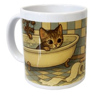 Mug En C&eacute;ramique Chat R&eacute;tro Salle De Bain 35 Cl - Neuf
