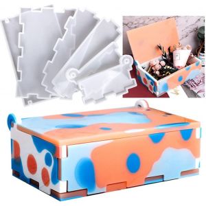 6pcs Rectangulaire Moule Resine Epoxy Boite Moule De Stockage Boite Domino Moule Originaux En Silicone Moule De Bo&icirc;te De Rangement Kit Pour Boite A Bijoux Artisanat Faisant - Neuf