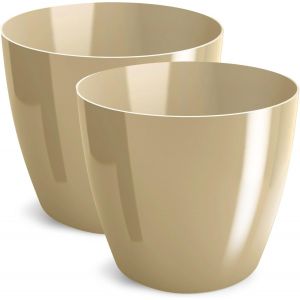 ERYI-Pot De Fleurs Brillant, Pot De Plantes En Plastique, Pot Décoratif Pour Grandes Et Petites Plantes, Lot De 2 Pots De Fleurs, Pots De Fleurs, Pots À Herbes, (Lot De 2) Beige, Ø 23 Cm - Neuf