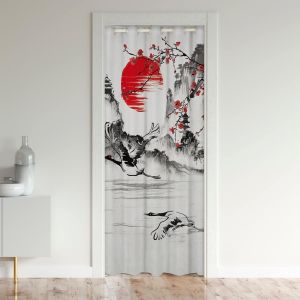 Eryi-Style Japonais Rideau De Porte 106x203cm Japonais Ukiyo Rideaux Interieur Salon Chambre Home Décor Rideaux Exterieur D'entrée Sakura Fleurs Traditionnelle Retro Rouge Blanc Rideau Occultant - Neuf