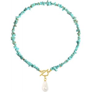 Kal-Pi&egrave;ce D'or 18k / Perle Baroque/Coeur Moelleux/Turquoise Femmes Pendentif Collier Bijoux Incrust&eacute;s &Agrave; La Main - Neuf