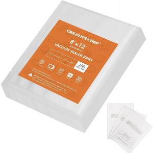 Lot de 100 sacs d'emballage sous vide de 20,3 x 30,5 cm sans BPA pour la conservation des aliments secs et humides,adaptés à la cuisson sous vide et à toutes les machines d'emballage - Neuf