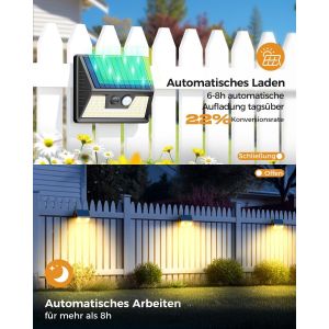 Tianyi-Lampe Solaire Exterieur Detecteur De Movement, Lot De 2 Lumiere Solaire Exterieur, Ip65 Étanche 3 Modes Spot Solaire, 270° Eclairage Exterieur Blanc Chaud Applique Murale Pour Jardin, Garage - Neuf