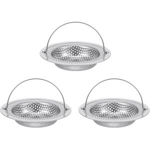 Lot de 3 filtres d'&eacute;vier de cuisine avec poign&eacute;e pour &eacute;vier de 8 cm de large et 2 cm de hauteur,bouchon de cuisine en acier inoxydable anti-encrassement,attrape-cheveux - Neuf