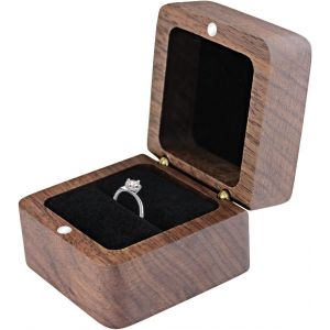Jexnovashop-Vintage Bo&icirc;te &Agrave; Bagues En Bois, Carr&eacute; Boite Bague Fiancaille Fente Unique, Boite Alliance Mariage Bo&icirc;te En Bois Pour Alliances, Petite Bo&icirc;te Pour Bagues Ring Box &Eacute;l&eacute;gante Et R&eacute;tro - Neuf