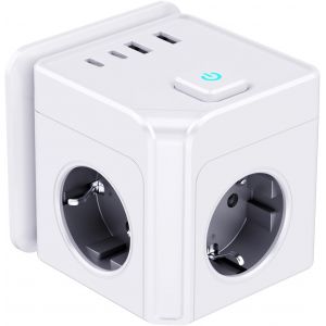 Cube de Prise 7-en-1 avec USB, Multiprise avec USB C, Power Cube Prise Multiple 3680W, Multiprises Murales Multiples, Multiprise Murale pour Bureau, Cuisine, Compatible avec Mobiles, Gris - Neuf