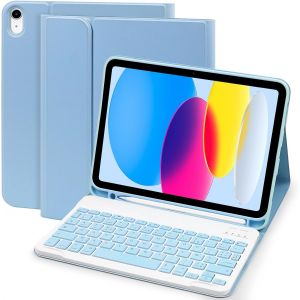Coque Clavier pour iPad 10/11&Egrave;me G&eacute;n&eacute;ration (10.9 Pouces 2022/11 Pouces A16 2025)-AZERTY Layout Keyboard Magn&eacute;tique Ultra-Coque Clavier Amovible sans Fil pour iPad 11/10 G&eacute;n,Blu - Neuf