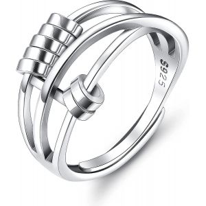 925 Bague D¿Anxiété En Argent Sterling Pour Femmes Hommes Bagues De Paix Pour L¿Anxiété Soulagement Du Stress Spinner Bague Rétro Anneaux Réglables Anneaux De Bande Soulagement De L¿Anxiété Spinnin - Neuf