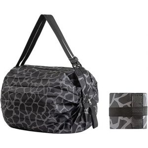 Sac De Courses Pliable Portable (Motif Léopard Noir) Avec Grande Capacité Et Sac De Rangement Multifonctionnel, Sac À Bandoulière De Voyage De Sport - Neuf