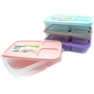 Mevronisshop-Lunch Box À 3 Compartiments Avec Couvercle/Adapté Micro Ondes, Lave Vaisselle - Boîte À Repas En Plastique - 1,2l /21 * 14,5cm - Lunchbox, Boite Bento Couleur Aléatoire - Neuf