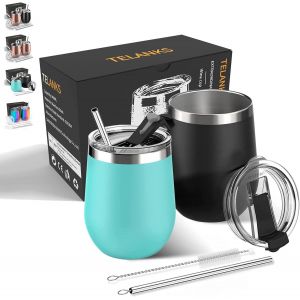 Sjzg-Lot De 2 Verres &Agrave; Vin &Agrave; Emporter - En Acier Inoxydable - Isol&eacute;s Avec Couvercle - Cadeau De Camping Pour Femme - Neuf