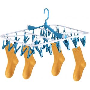 Kgabery-Séchoir À Chaussettes Rotatif Avec Pinces À Linge,Cintre Pliable Pour Sous-Vêtements,40 Clips,Bleu - Neuf