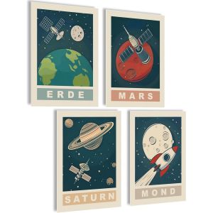Eryi-Lot De Posters Pour Chambre D'enfant Garçon Et Bébé - Ensemble De Posters Muraux - Pour Chambre D'enfant Et Fille - Décoration De Chambre De Bébé (Système Solaire) - Neuf