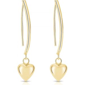 Kal-&reg; Boucles D'oreilles Pendantes Rigides En Argent Fin 925, Plaqu&eacute; Or Jaune Ou Or Rose Avec Pendant En Forme De Coeur - Dimension: 7 X 35 Mm - Neuf