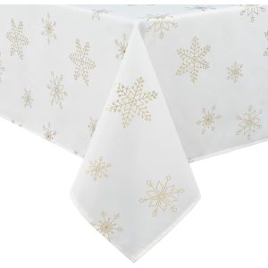 Chenquansarl-Nappe De No&euml;l Imperm&eacute;able, Rectangulaire, 146 X 305 Cm, Grande Nappe De Salle &Agrave; Manger, Lavable, Blanche Avec Motif Flocons De Neige Dor&eacute;s - Neuf