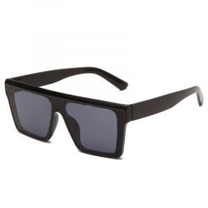 Lunettes de soleil carr&eacute;es surdimensionn&eacute;es pour femmes et hommes, monture plate tendance, monture noire et verres noirs - Neuf