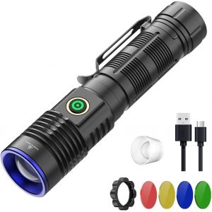 Tactical Led Flashlight Multi Color 5 In 1 Powerful Rechargeable Torch High Power Green White Red Yellow Blue 4 Modes Zoom Flashlight Waterproof For Astronomy Hunting - Neuf