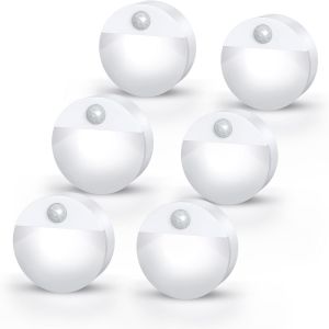 Kalanka-Veilleuse Avec Détecteur De Mouvement, 6pcs Veilleuses Led Pour Armoire, Veilleuse À Piles Avec Marche/Arrêt Automatique, Veilleuse Pour Enfants Pour Escaliers, Chambre À Coucher - Blanc - Neuf
