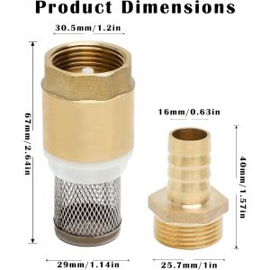 ASFASFq-clapet Anti Retour 3/4 Pouce ¿ crepine Pompe 3/4 Pouce 16 mm + Joint ¿ vanne de Filtre d'aspiration avec Filtre en Acier Inoxydable 304 et Ruban Téflon, raccord Tuyau d'arrosage 3/4 Pouce - Neuf