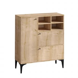 Buffet en bois "Ewa" - 100 x 35 x 125 cm - Ch&ecirc;ne Saphir - Neuf