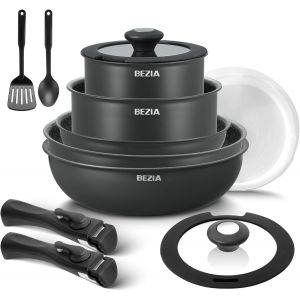 Subzonal-Batterie De Cuisine Induction 13 Pi&egrave;ces, Lot De Casseroles Et Po&ecirc;les Antiadh&eacute;sives Avec Poign&eacute;es Amovibles, Sans Pfoa Et Pfos, Compatible Tous Feux, Design Empilable Et Gain De Place - Neuf