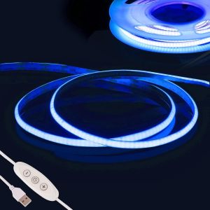 Bleu Ruban Led Cob 2m,Dc5v Usb Bande Led Chambre,480led/M Cri90+ 4mm Dimmable Fancy Led Tv,Flexible Lumiere Bandeau Led Gaming Adhésif Pour Cuisine,Fête,Armoire,Diy Decor - Neuf