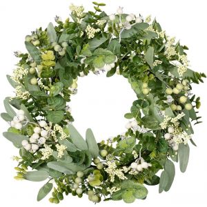 Eucalyptus Couronne pour la Porte d'entr&eacute;e, 46 cm/18 pouces Printemps-&Eacute;t&eacute; Vert de la Couronne, R&eacute;alistes Artificielle Petite Porte Guirlande de D&eacute;coration pour la maison de Ferme, Mariage, Maison, F - Neuf