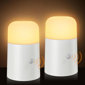Veilleuse Led Pile [Lot De 2], Veilleuse Avec D&eacute;tecteur De Mouvement, Auto/On/Off, Veilleuse Enfant Lampe Pir Detecteur De Mouvement Pile, Lampe De Chevet Sans Fil Pour Couloir Chambre Salle De B&eacute;b&eacute; - Neuf