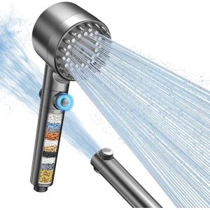 JGD-Pommeau de Douche Anti Calcaire avec Filtre &agrave; 15 Couches, 3+1 Types de Jets Pommeau Douche Haute Pression,Douchette Douche avec Stop Eau, Economie Deau - Neuf