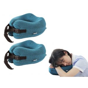 Lot de 2 oreillers de voyage en mousse &agrave; m&eacute;moire de forme en forme de U avec sacs de transport - Neuf