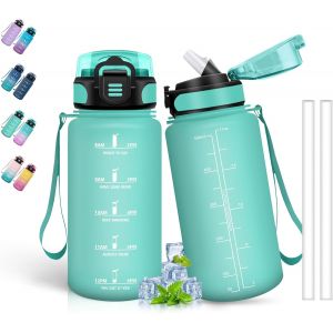 Eryi-Gourde- 500ml- Gourde Enfant, Gourde Avec Paille, Anti-Fuite, Gourde Sport Avec Marqueur De Temps, Gourde Motivation Pour Garçons&filles, Bouteille D'eau Pour L'école, Voyage, Velo, Camping, Ver - Neuf