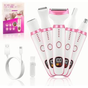 ERYI-Rasoir Électrique Femme, 5-En-1 Rasoir Électrique Femme, Épilateur Intime Femme Sans Douleur, Pour Bikini, Aisselles, Jambes, Sourcils Et Nez, Avec Écran Led, Recharge Usb, Portable - Neuf
