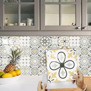 Lot de 10 papiers peints autocollants pour carrelage 10 x 10 cm, style mosa&iuml;que, film d&eacute;coratif imperm&eacute;able pour salle de bain et cuisine - Neuf