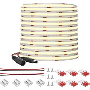 Cob Bande Led Flexible Haute Densité Blanc Naturel 4000K 320Leds/M 9W/M 10M Dc24V Largeur 8Mm Cri90+ Lampe Led À Intensité Variable Luminosité Uniforme Pour La Décoration De Bricolage(Bande - Neuf
