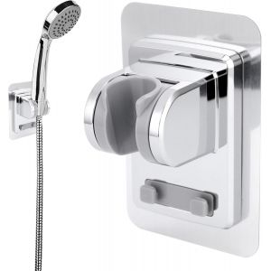 JGD-Support Pommeau De Douche, Support Douche En Plastique ABS Chrom&eacute;, Support De Douche R&eacute;glable &Agrave; 45&deg; Sans Per&ccedil;age Pour L'installation, Accroche Pommeau De Douche Argent&eacute; Adapt&eacute; Pour Douchette &Agrave; Ma - Neuf