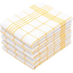 Eryi-Set De 5 Torchons De Cuisine, Motif Gaufré, Coton, 50x70 Cm, Jaune - Neuf