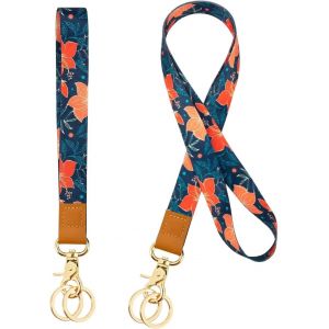KAL-Courroie De Cou De Lanière, Porte-Clé Clef Bracelet Lanière Tour De Poignet Cordon Strap, Imprimé Fleuri Personnalisé, Pour Porte Badges D'Identification,Clés,Caméra,Téléphone Portable (Orange) - Neuf